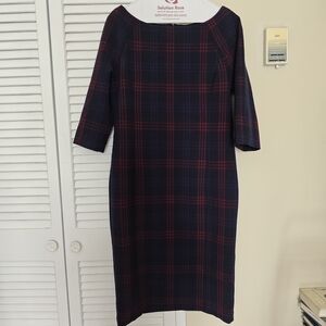 Philosophy Navy and Red Plaid Mid-sleeves Dress